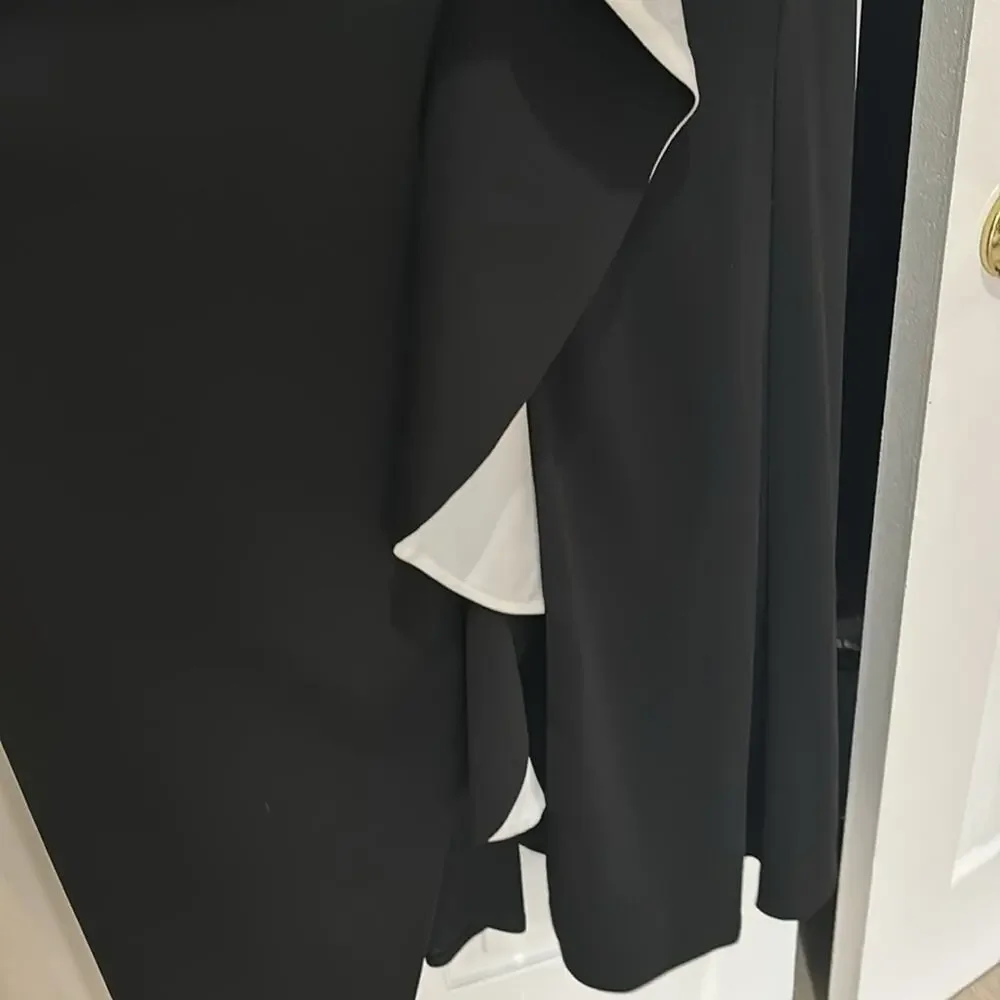 Carmen Marc Valo infusion14 black evening gown white side ruffle full length nwt